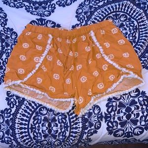 yellow flower print flowy shorts